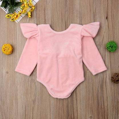 2018 Babies Solid Velvet Bowknot Bodysuit Newborn