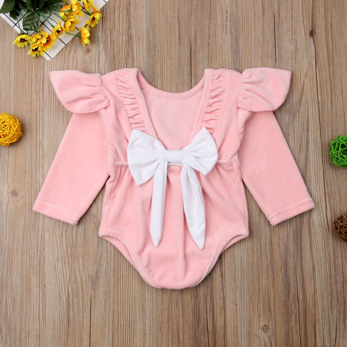 2018 Babies Solid Velvet Bowknot Bodysuit Newborn