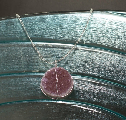Druse Crystal Pendant on Silver Chain