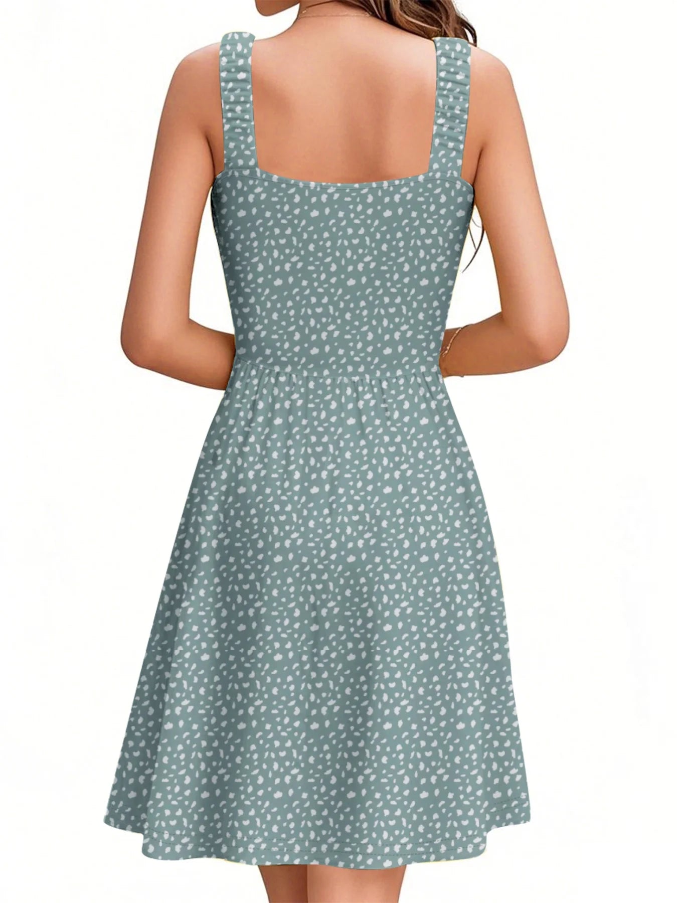 Summer Dresses for Women Sleeveless Square Neck Midi Dress Boho Floral Print Beach Sundress with Pockets