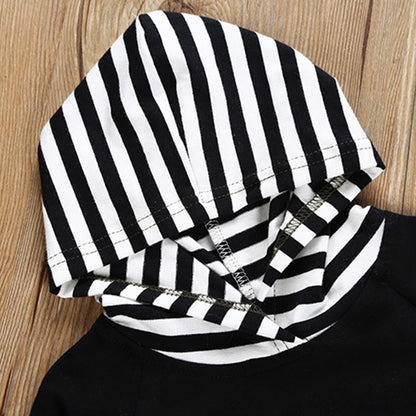 2Pcs Babies Hooded Plaids Stripes Clothing Set