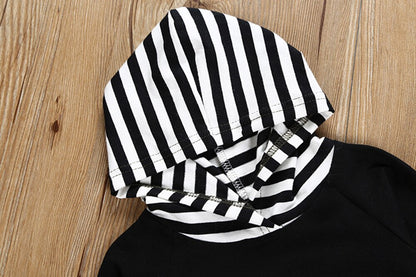 2Pcs Babies Hooded Plaids Stripes Clothing Set