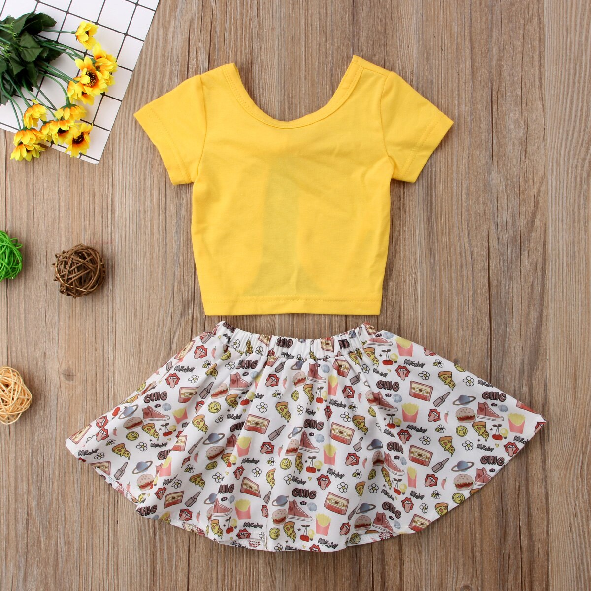 2Pcs Toddler Baby Girl Floral Outfits Babies Shirt