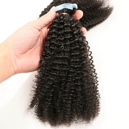 Premium #1B Natural Black Afro Curly Tape-In Hair Extensions | 100%
