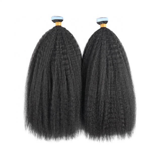Premium #1B Natural Black Kinky Straight Tape-In Hair Extensions |