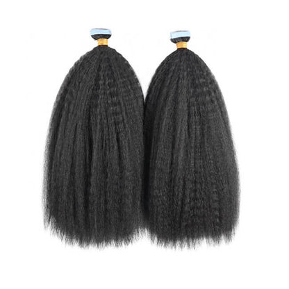 Premium #1B Natural Black Kinky Straight Tape-In Hair Extensions |