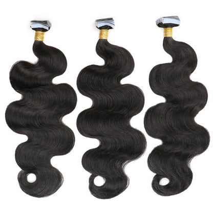 Premium #1B Natural Black Body Wave Tape-In Hair Extensions | 100%