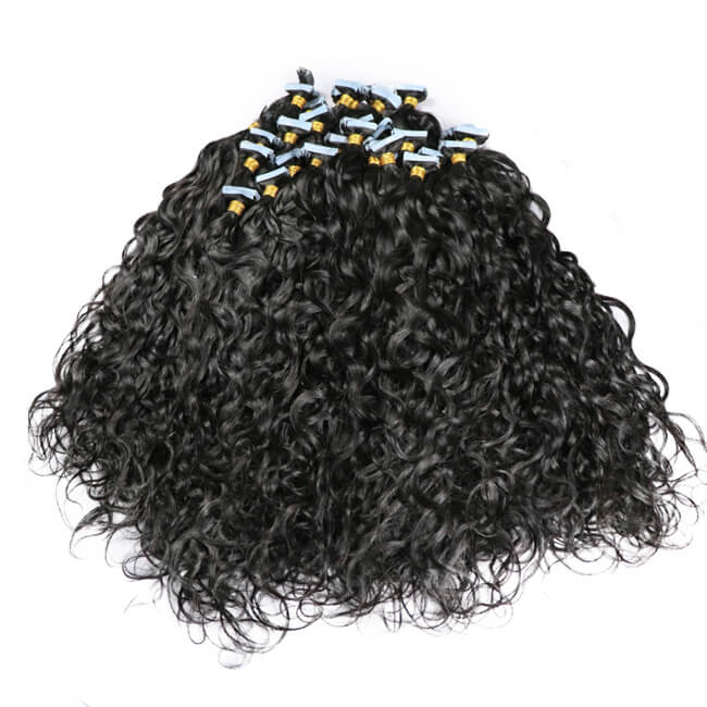 Premium #1B Natural Black Water Wave Tape-In Hair Extensions | 100%