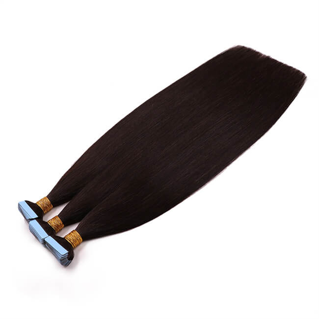Premium #1B Natural Black Straight Tape-In Hair Extensions | 100%