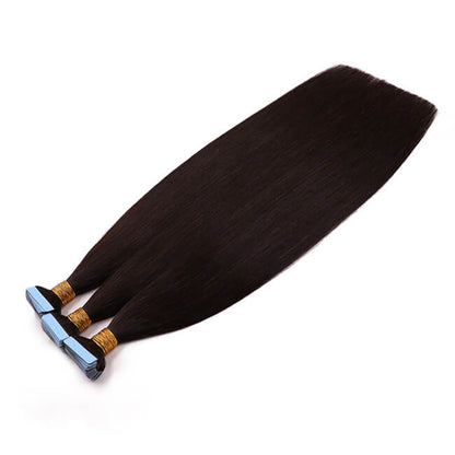 Premium #1B Natural Black Straight Tape-In Hair Extensions | 100%