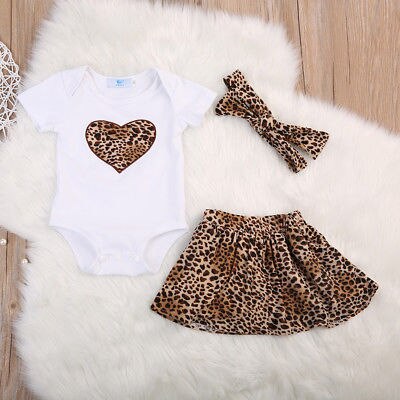 3 Pcs Babies Leopard Heart Bodysuit Skirt Clothing