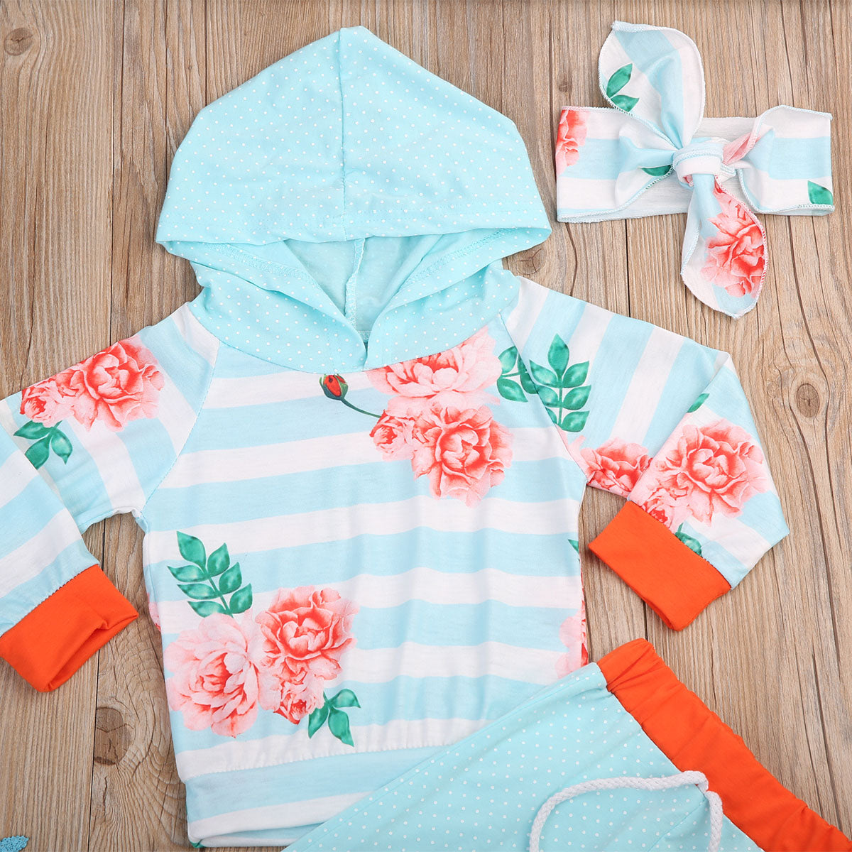 3 Pcs Babies Long Sleeve Hooded Clothing Set