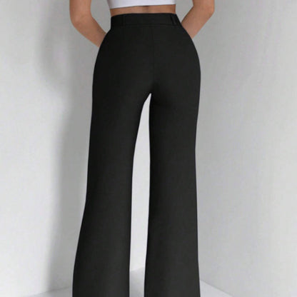 Women Solid Color High Waist Slim Fit Flared Suit Pants