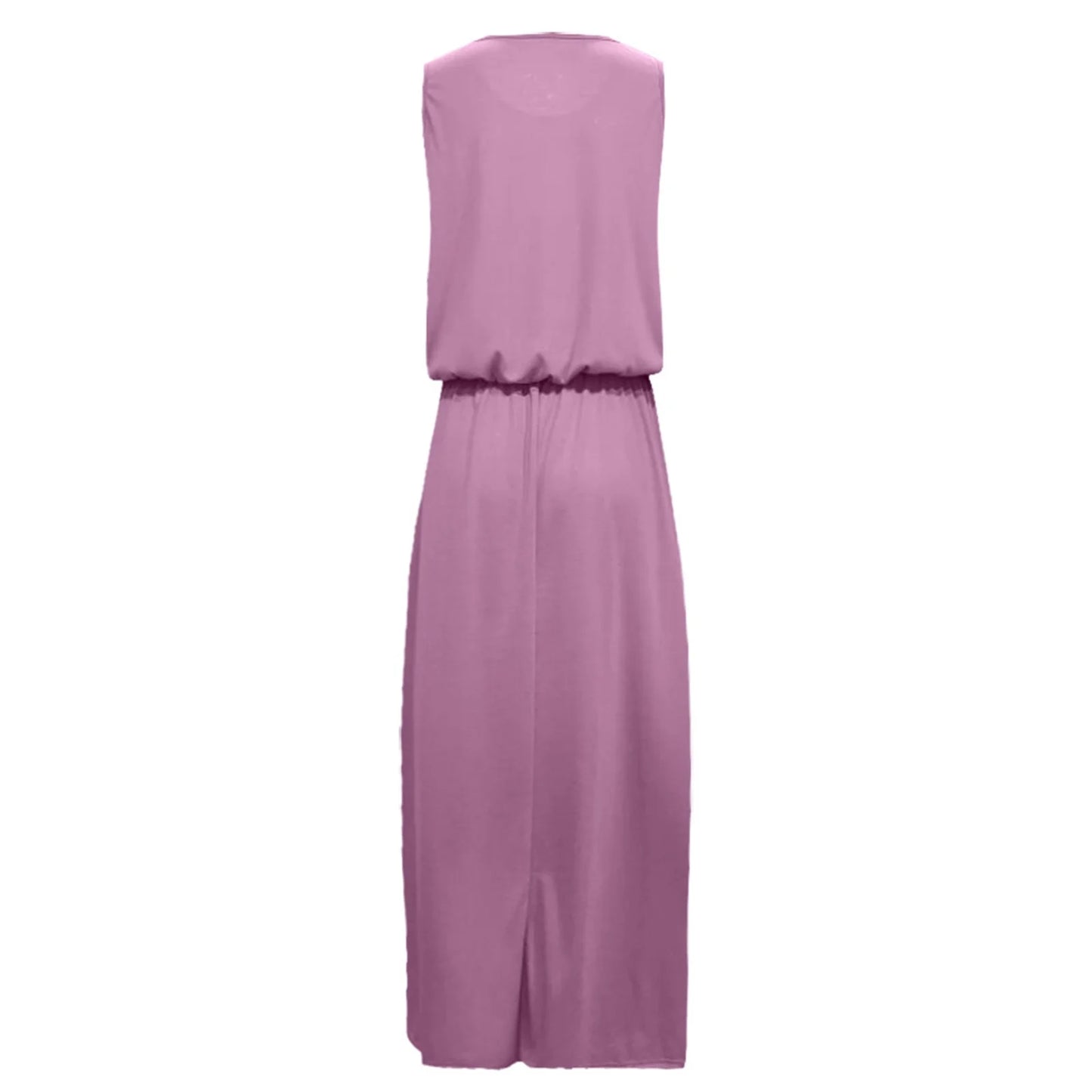 Dresses for Women 2023  Wedding Guest Dresses Casual Sleeveless O-Neck Solid Fork Opening Dress in Season Pink XL Size