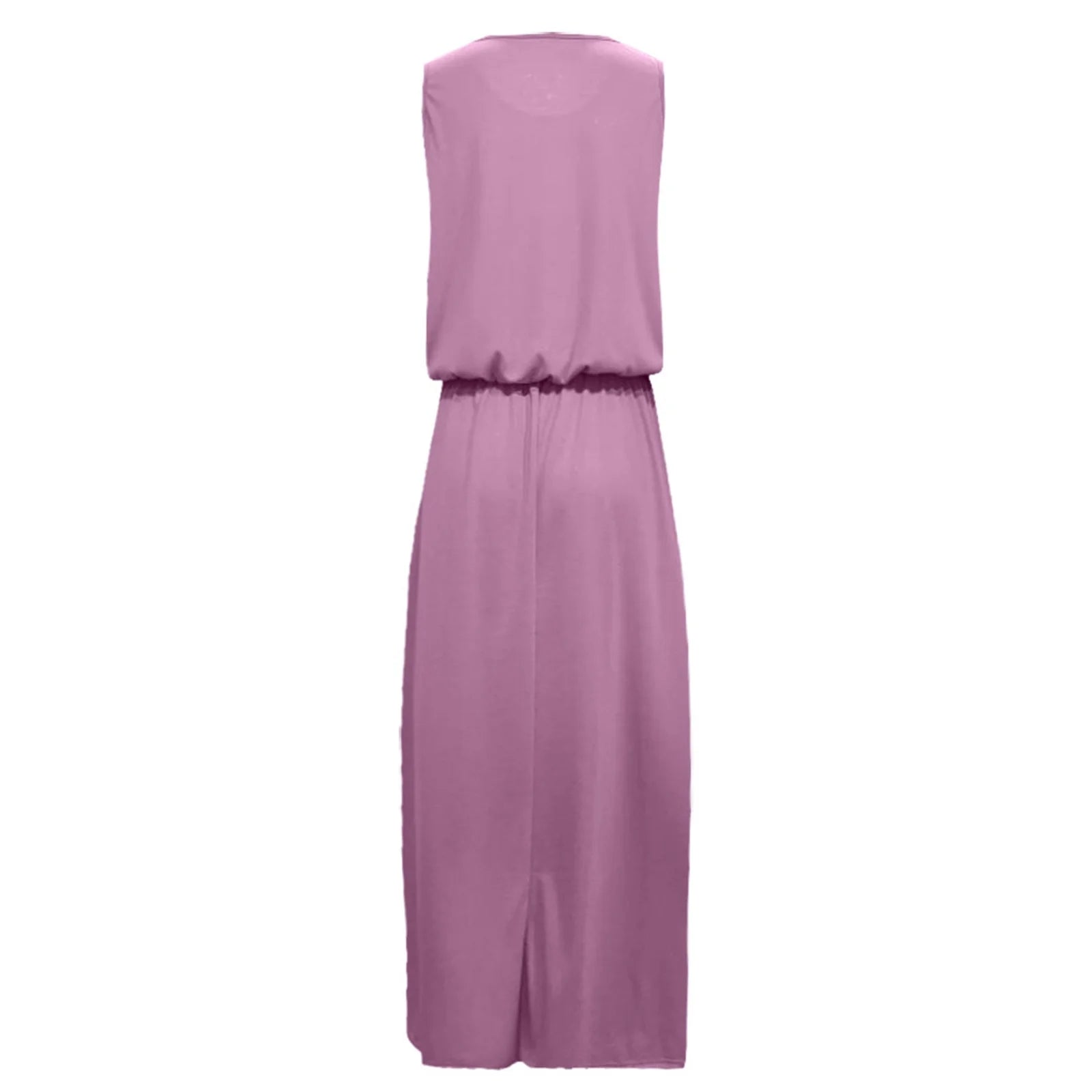Dresses for Women 2023  Wedding Guest Dresses Casual Sleeveless O-Neck Solid Fork Opening Dress in Season Pink XL Size