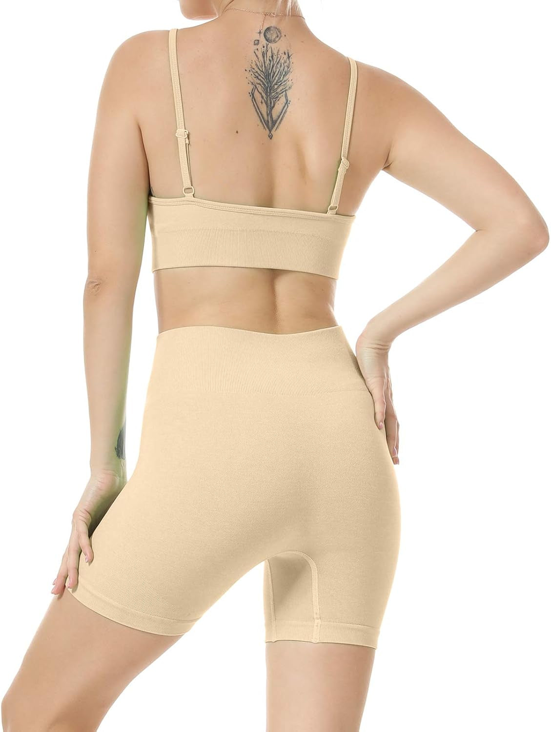 Women Seamless Yoga Set 2 Piece Workout Sport Bra with High Waist Shorts Legging Outfit Tracksuit.