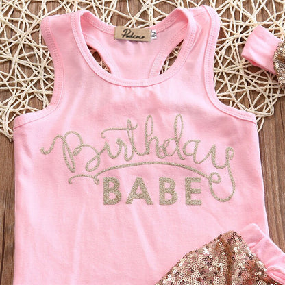 3PCS Summer Newborn Baby Girl Letters Babe Pink