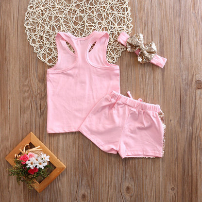 3PCS Summer Newborn Baby Girl Letters Babe Pink