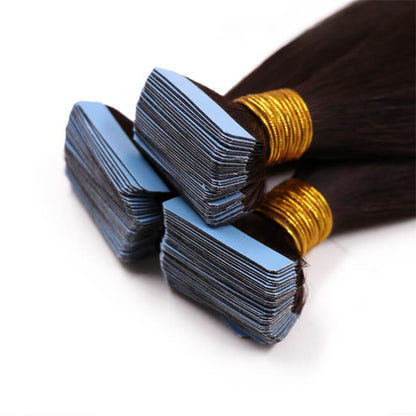 Premium #1B Natural Black Straight Tape-In Hair Extensions | 100%