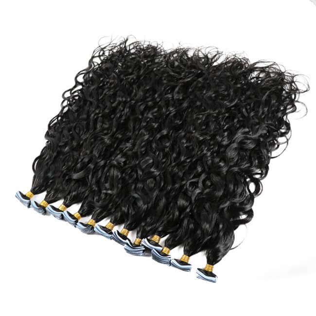 Premium #1B Natural Black Water Wave Tape-In Hair Extensions | 100%
