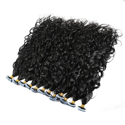 Premium #1B Natural Black Water Wave Tape-In Hair Extensions | 100%