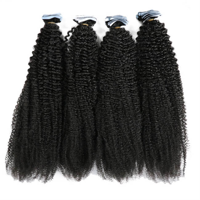 Premium #1B Natural Black Afro Curly Tape-In Hair Extensions | 100%