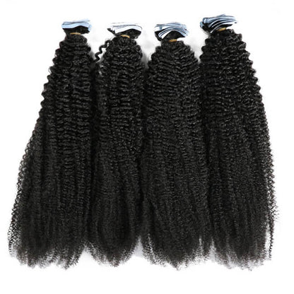 Premium #1B Natural Black Afro Curly Tape-In Hair Extensions | 100%