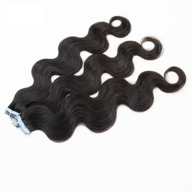 Premium #1B Natural Black Body Wave Tape-In Hair Extensions | 100%