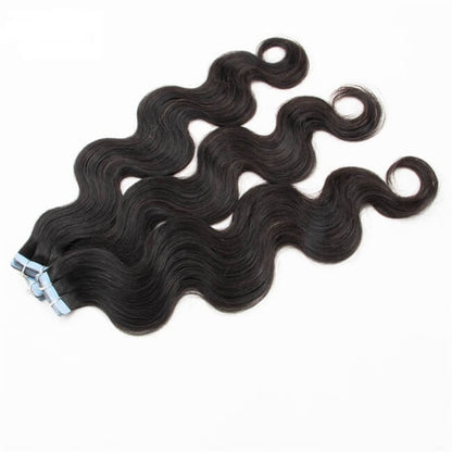 Premium #1B Natural Black Body Wave Tape-In Hair Extensions | 100%