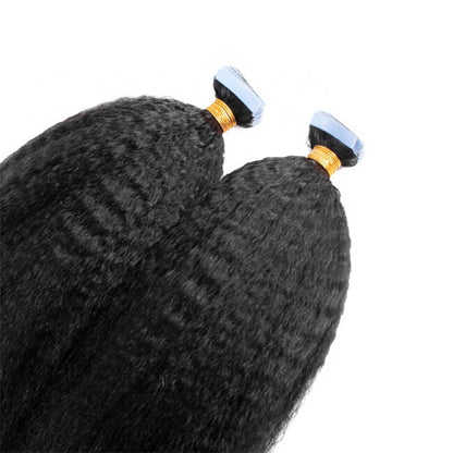 Premium #1B Natural Black Kinky Straight Tape-In Hair Extensions |