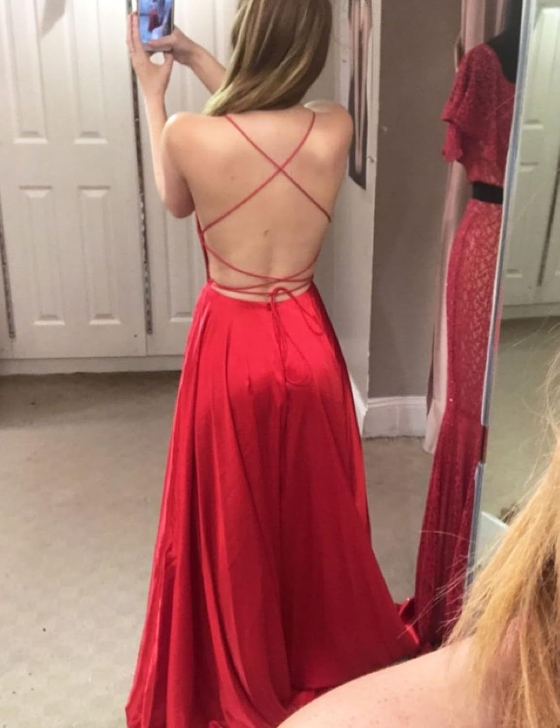 Women'S Spaghetti Straps Satin Prom Dresses with Split Long Evening Party Gown Green 08