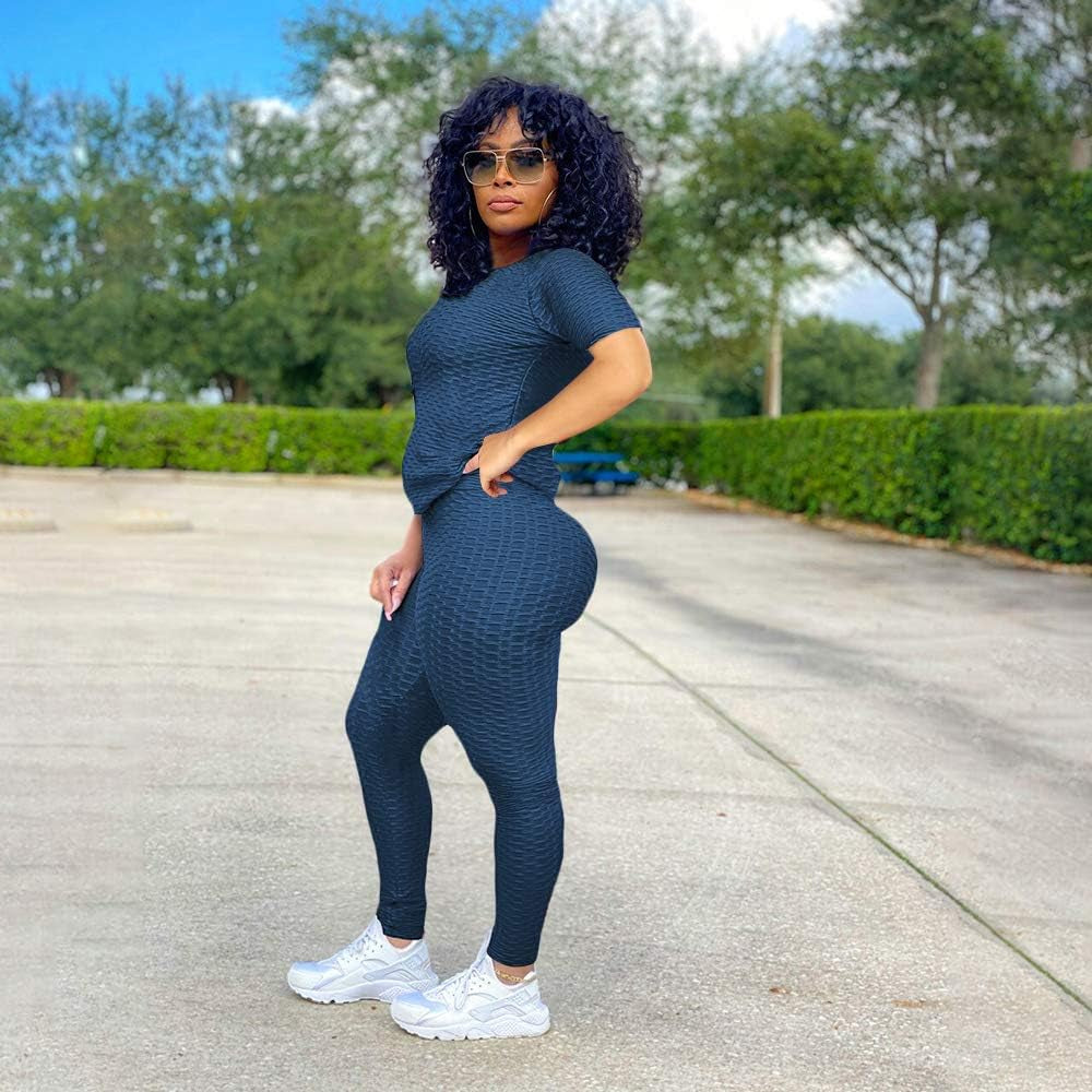 Womens Two Piece Tracksuit Workout Outfits Top Jogger Pants Matching Yoga Sweatsuits Sets