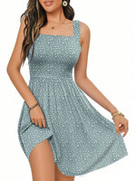 Summer Dresses for Women Sleeveless Square Neck Midi Dress Boho Floral Print Beach Sundress with Pockets