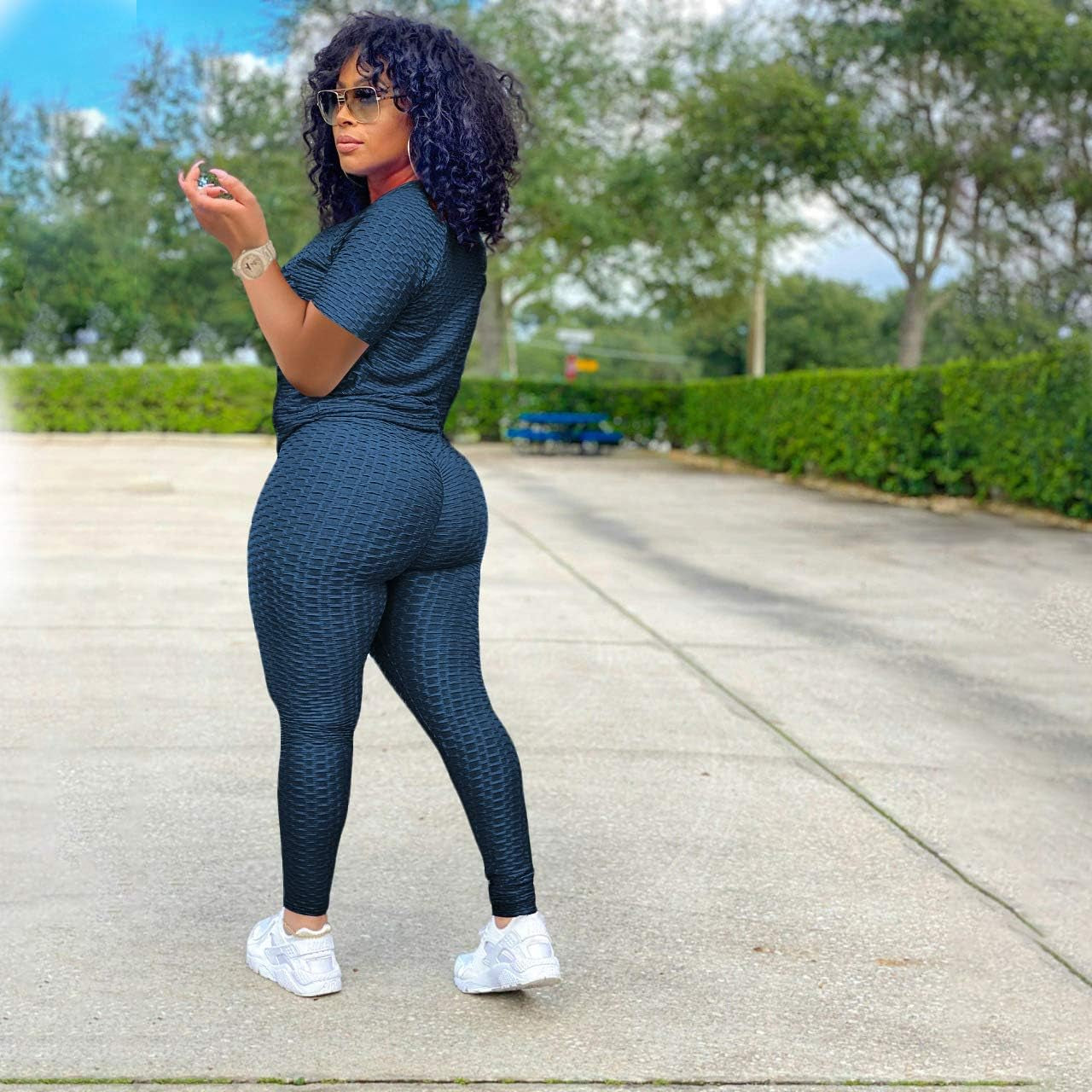 Womens Two Piece Tracksuit Workout Outfits Top Jogger Pants Matching Yoga Sweatsuits Sets