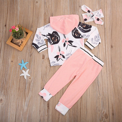3pcs Cute Babies Girl Hooded Clothing Set Toddler