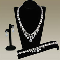 3W925 - Rhodium Brass Jewelry Sets with AAA Grade CZ  in Clear