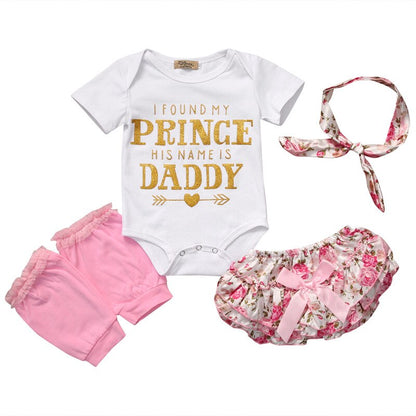 4 Pcs Babies Girls Letters Floral Clothing Set