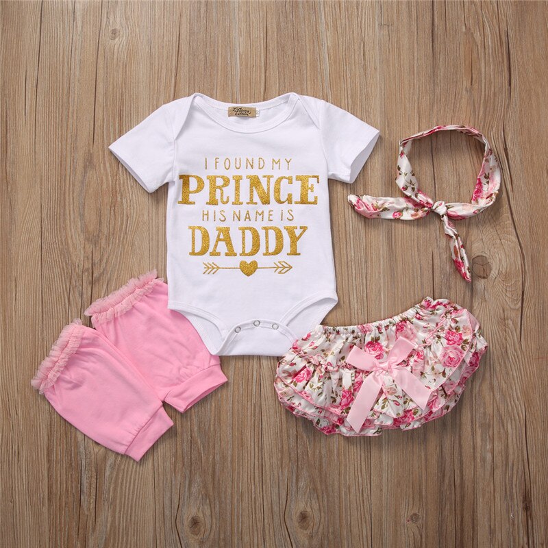 4 Pcs Babies Girls Letters Floral Clothing Set