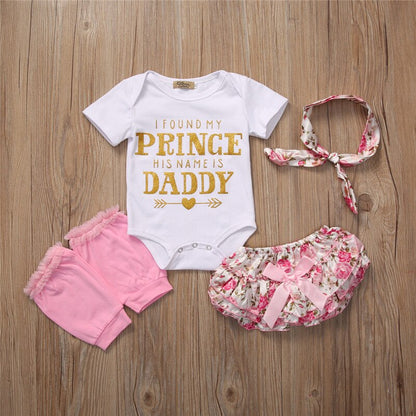 4 Pcs Babies Girls Letters Floral Clothing Set