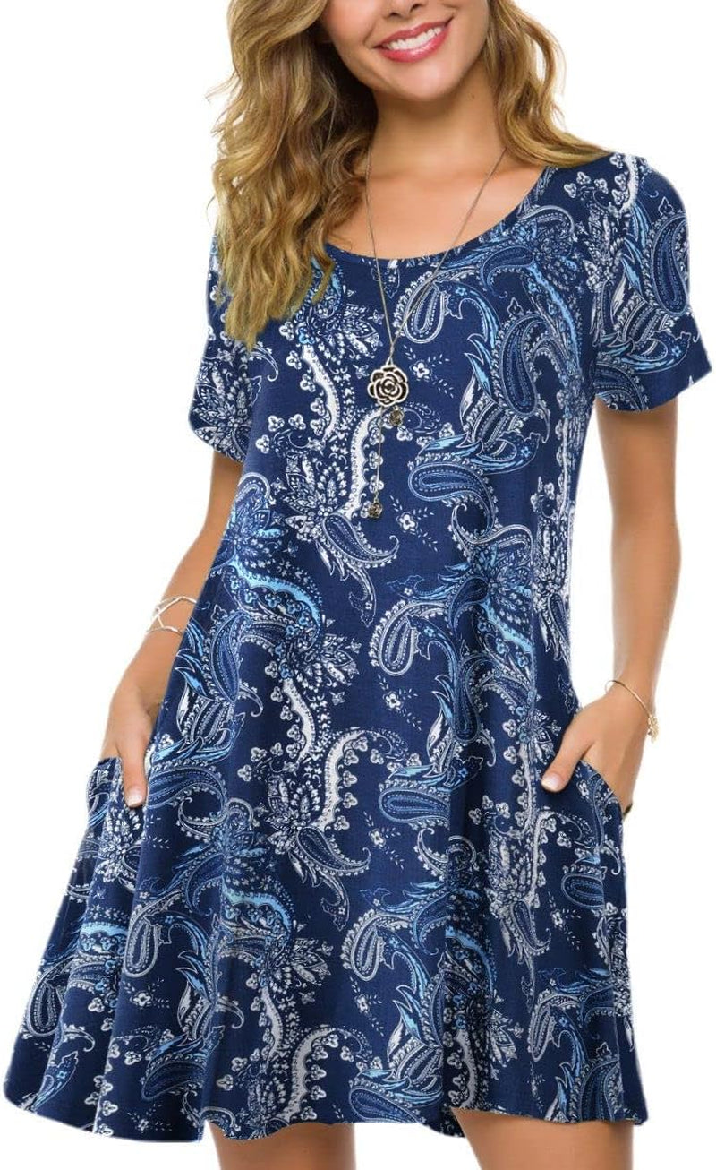 plus Size Casual T Shirt Dresses for Women Flowy Swing Tunic Dress Pockets