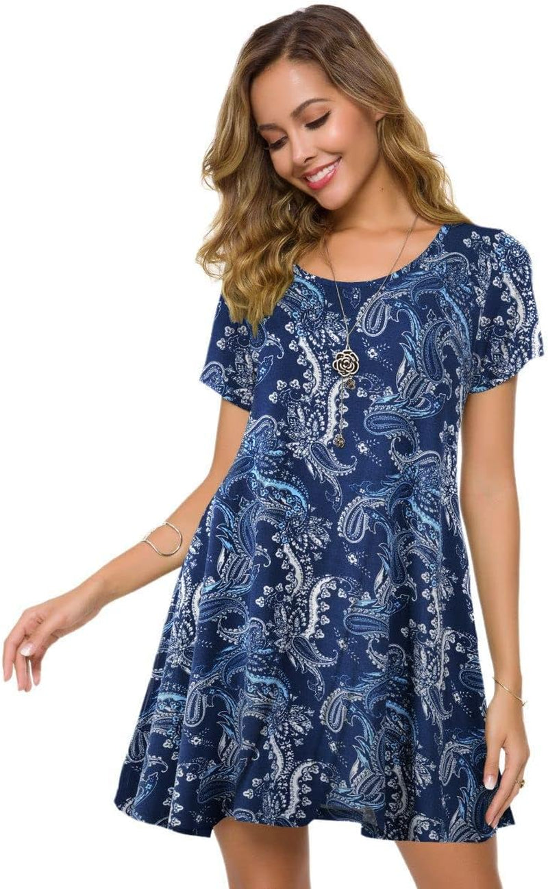 plus Size Casual T Shirt Dresses for Women Flowy Swing Tunic Dress Pockets