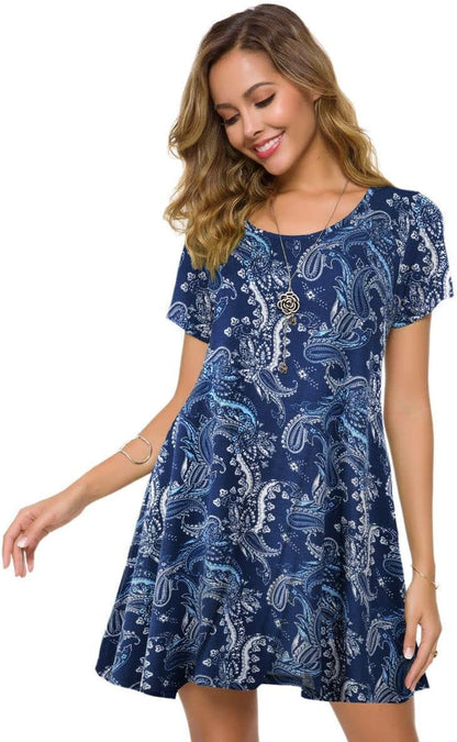 plus Size Casual T Shirt Dresses for Women Flowy Swing Tunic Dress Pockets