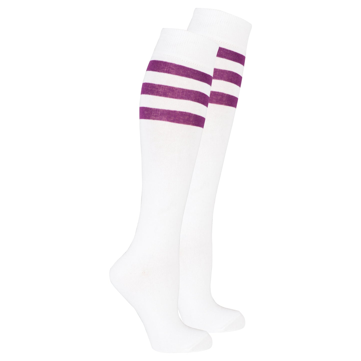 Women's Solid Purple Stripe Knee High Socks
