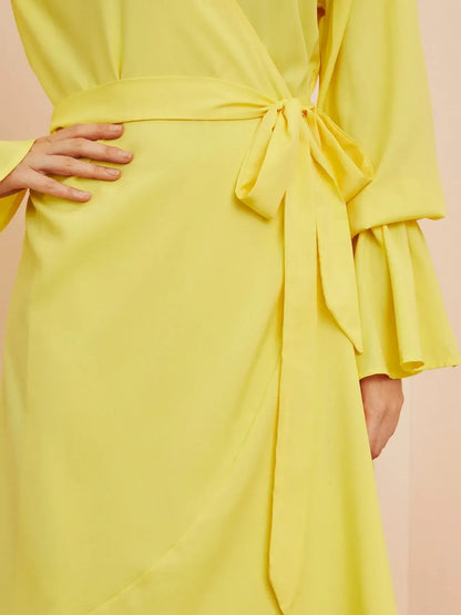 Ruffled Wrap Maxi Dress with Bell Sleeves