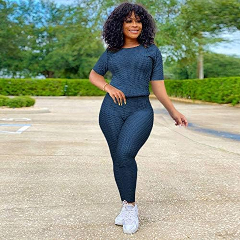 Womens Two Piece Tracksuit Workout Outfits Top Jogger Pants Matching Yoga Sweatsuits Sets