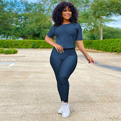 Womens Two Piece Tracksuit Workout Outfits Top Jogger Pants Matching Yoga Sweatsuits Sets