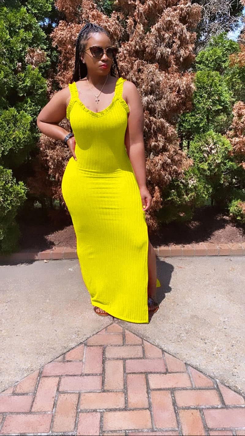 Maxi Dresses for Women Sexy Bodycon Summer Dresses plus Size Yellow XL
