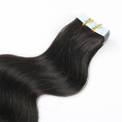 Premium #1B Natural Black Body Wave Tape-In Hair Extensions | 100%