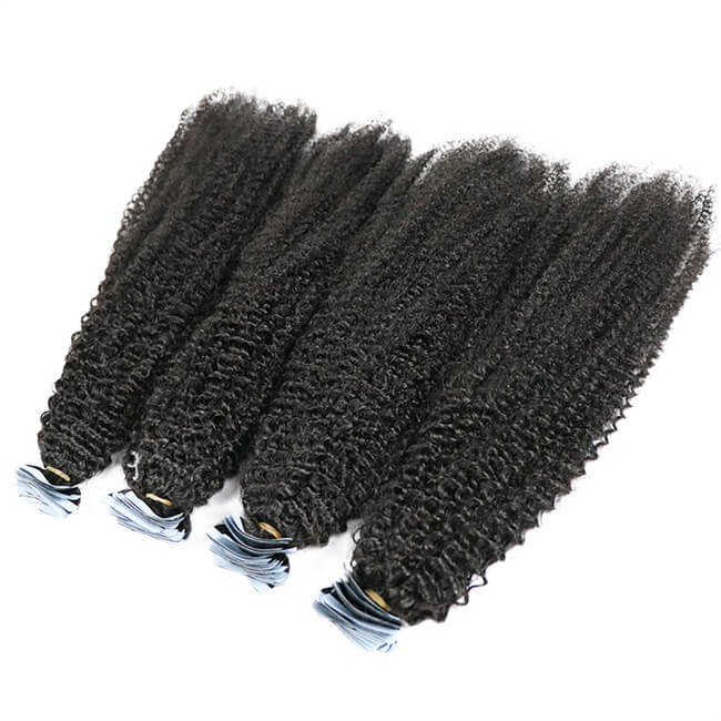 Premium #1B Natural Black Afro Curly Tape-In Hair Extensions | 100%