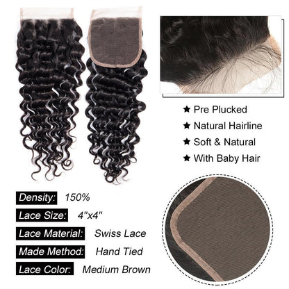 BeuMax 10A Grade 3/4 Deep Wave Bundles with 4x4 Closure Brazilian Hair